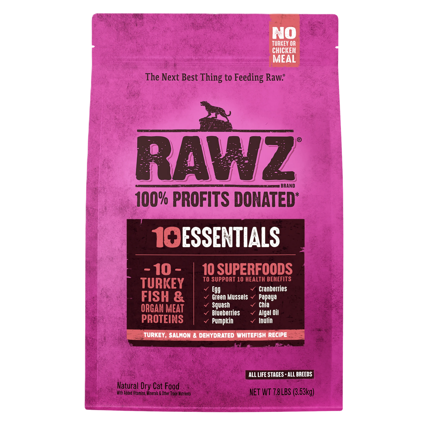 Rawz 10+ Essentials Turkey, Salmon & Dehydrated Whitefish Recipe, Dry Cat Food