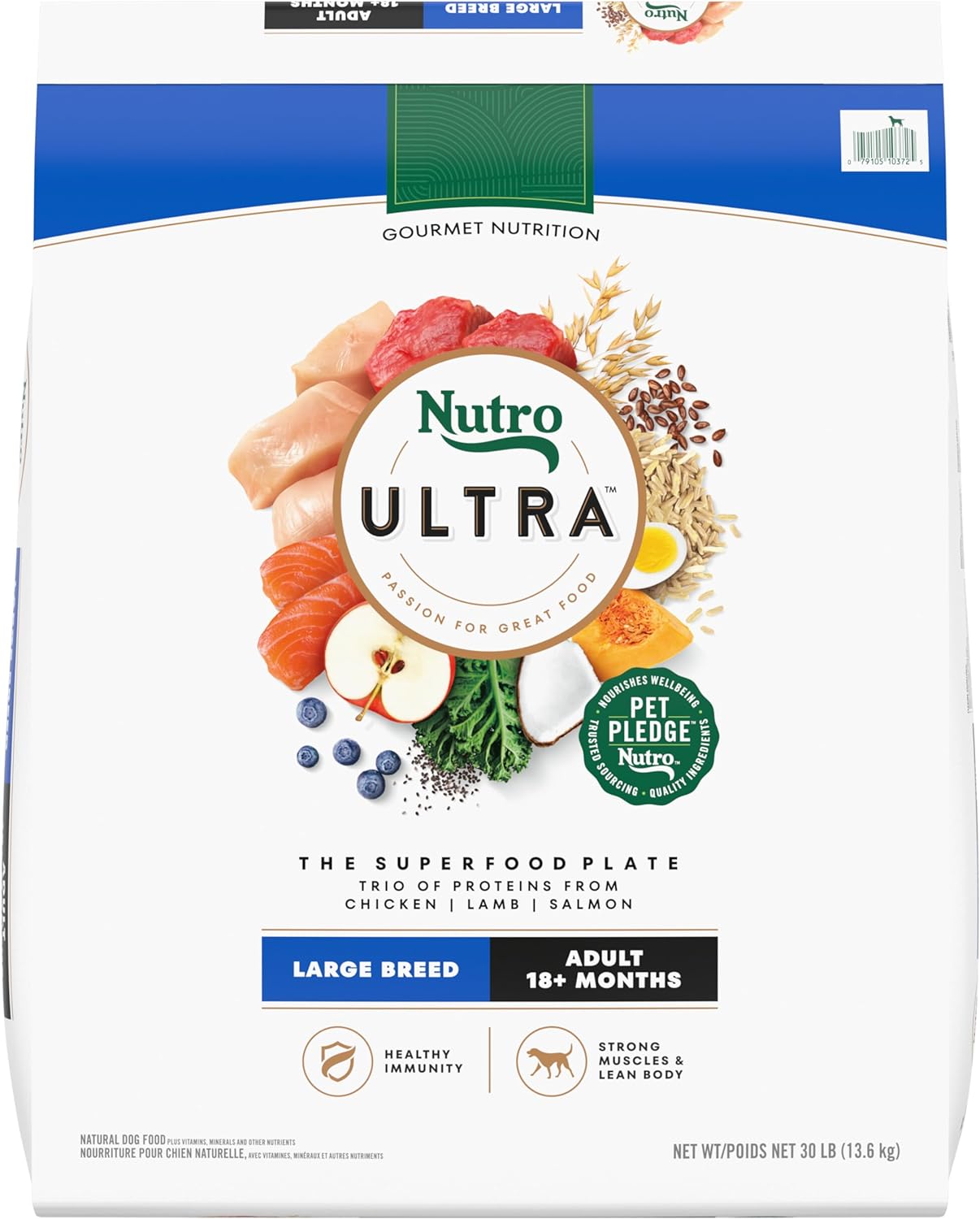 NUTRO ULTRA Adult High Protein Natural Large Breed With A Trio Of Proteins From Chicken, Lamb And Salmon 30-lb, Dry Dog Food