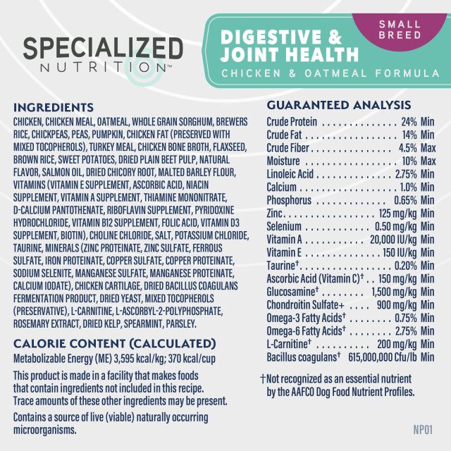 Natural Balance Small Breed Digestive & Joint Health Chicken & Oatmeal Dry Dog Food, 3.5-lb Bag