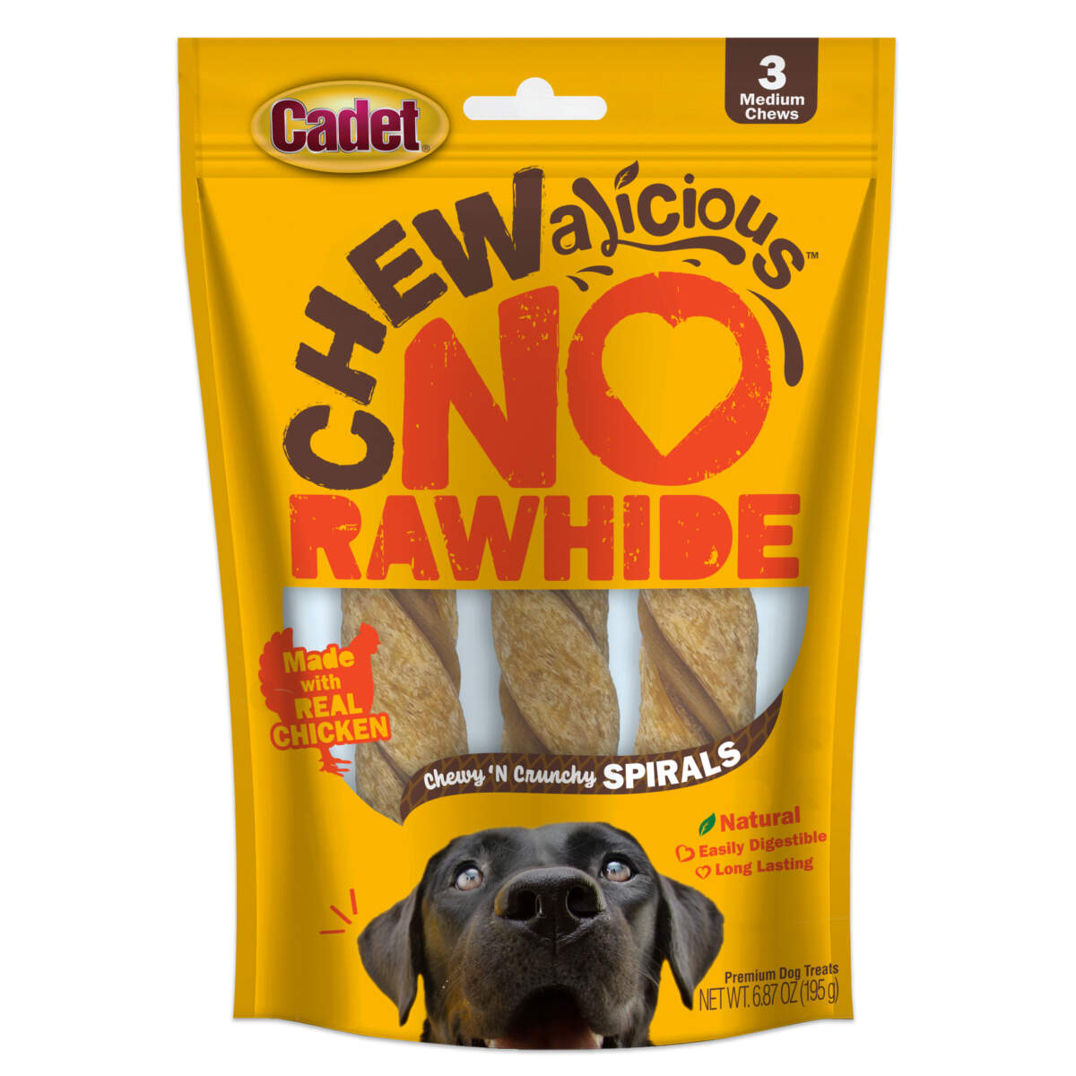 Cadet Chewalicious Chewy'n Crunchy Rawhide-Free Natural Spirals, Dog Chews