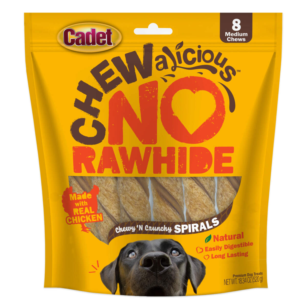 Cadet Chewalicious Chewy'n Crunchy Rawhide-Free Natural Spirals, Dog Chews