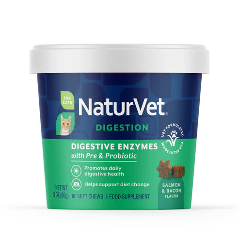 NaturVet Digestive Enzymes Soft Chews for Cats, 60-Count, Cat Supplement