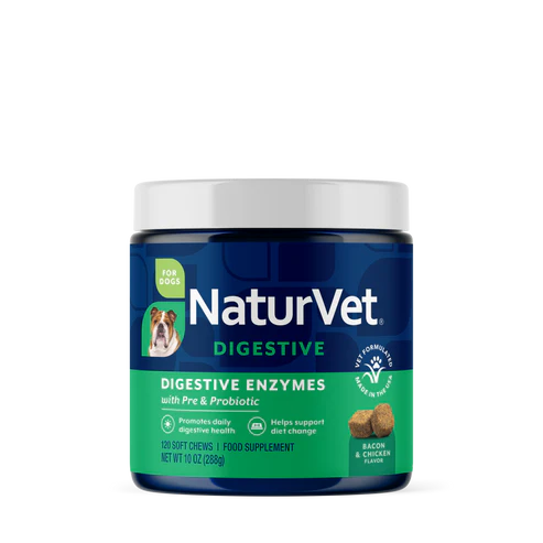 NaturVet Digestive Enzymes Soft Chew with Prebiotics & Probiotics Dog Supplement