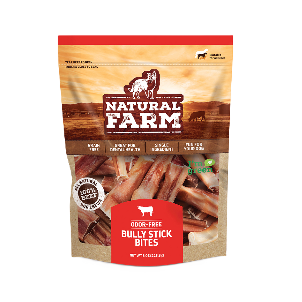 Natural Farm Odor Free Bully Stick Bites, Dog Chews, 8-oz