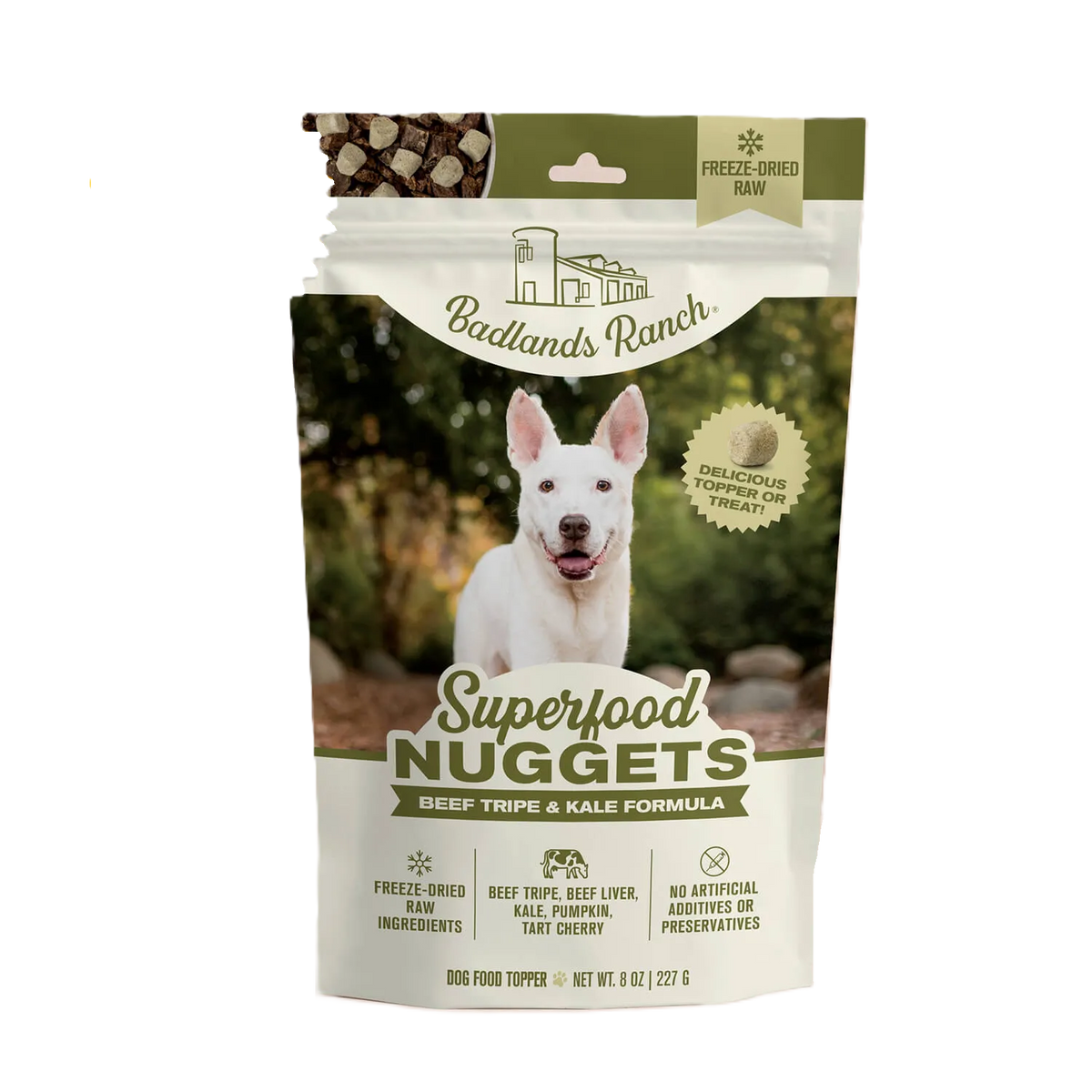 Badlands Ranch Superfood Nuggets Beef Tripe & Kale Formula, Freeze-Dried Raw Dog Food Topper, 8-oz Pouch