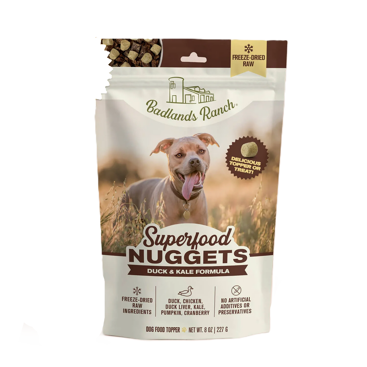 Badlands Ranch Superfood Nuggets Duck & Kale Formula, Freeze-Dried Raw Dog Food Topper, 8-oz Pouch