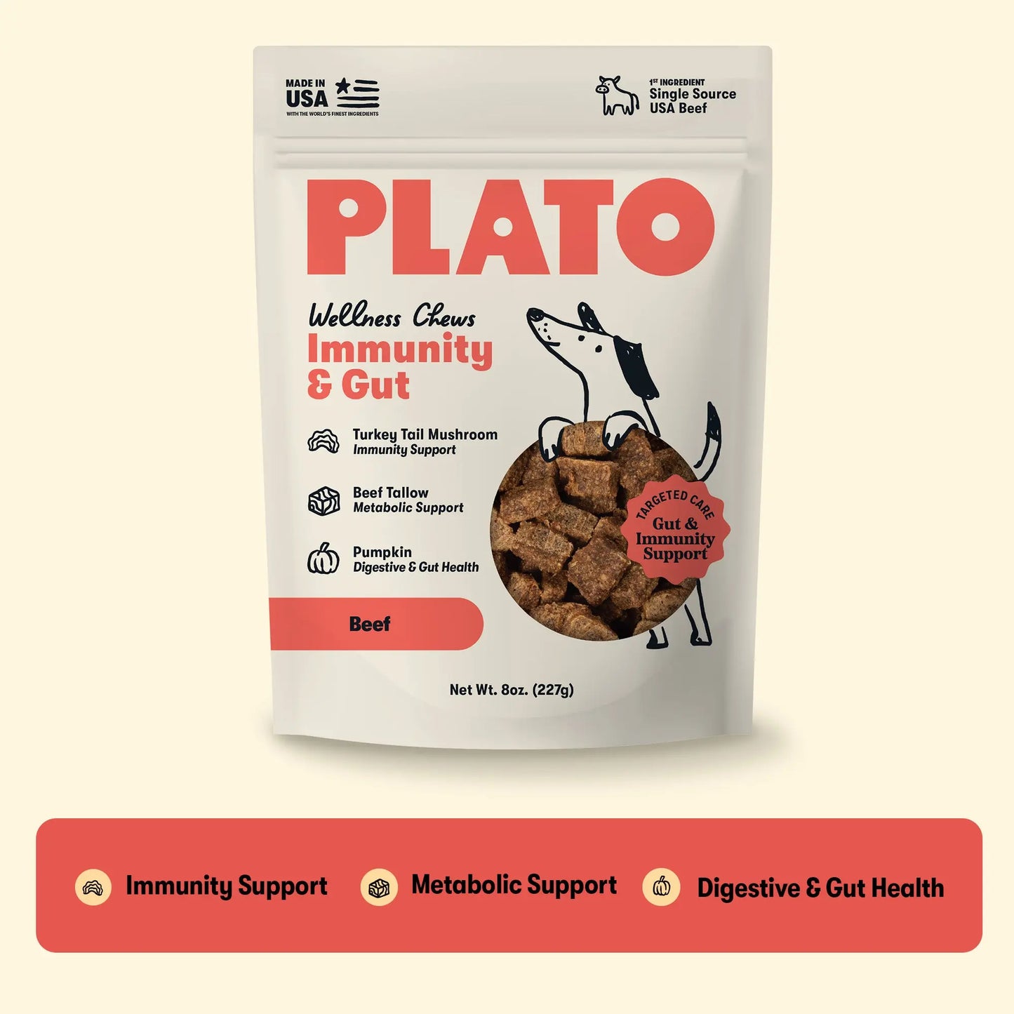 Plato Wellness Chews Immunity & Gut, Dog Treats