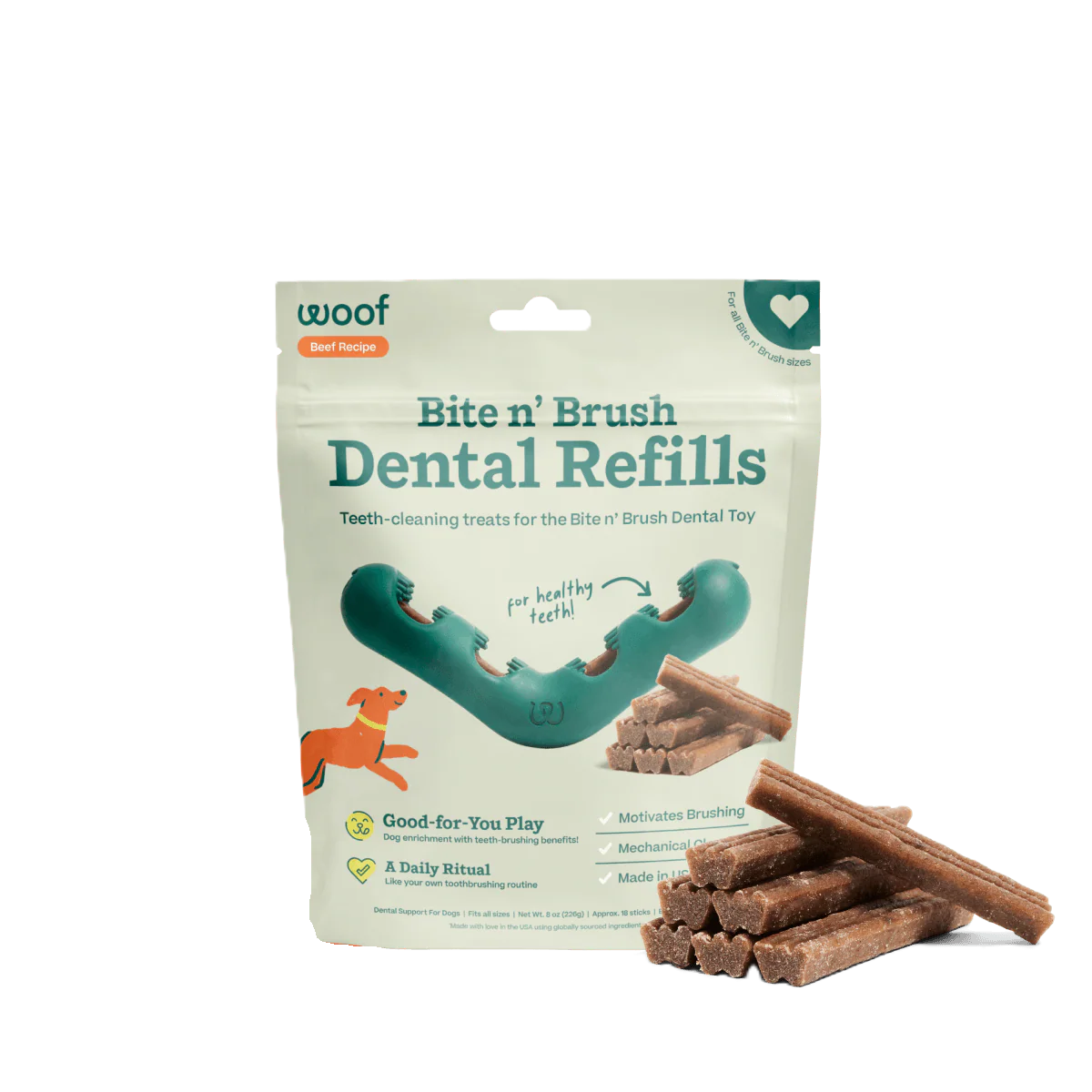 Woof Bite n' Brush Refills Beef Flavor, 18-Pack