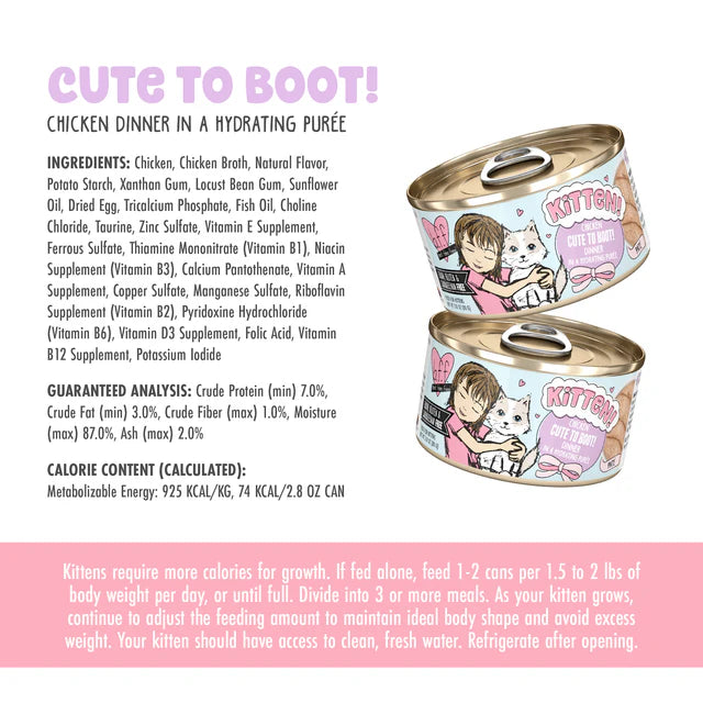 Weruva BFF Kitten Chicken Cute To Boot! Chicken Dinner in a Hydrating Purée, Wet Cat Food, 2.8-oz Case of 12