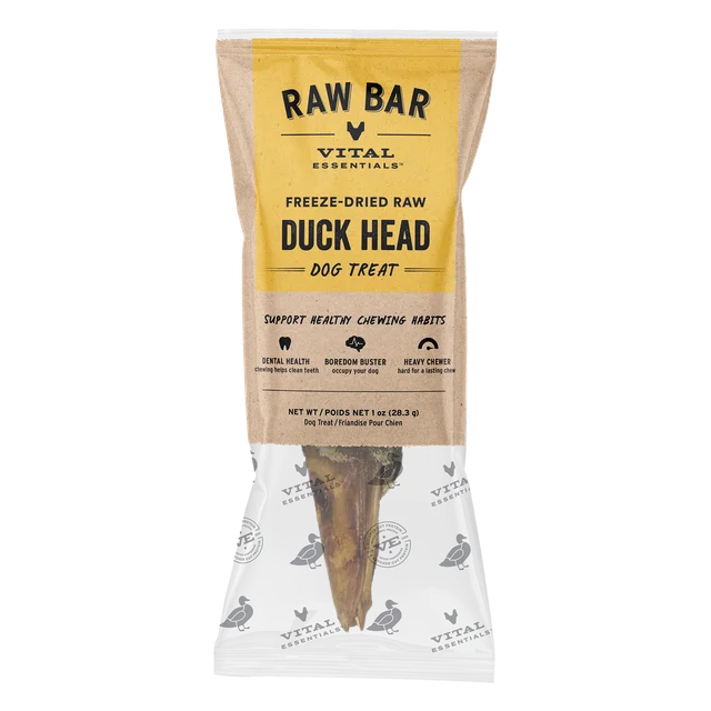 Vital Essentials freeze-dried raw duck head dog chew for healthy teeth