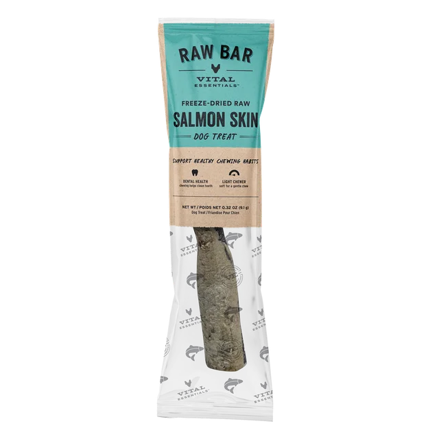 Vital Essentials freeze-dried raw salmon skin dog chew for healthy teeth