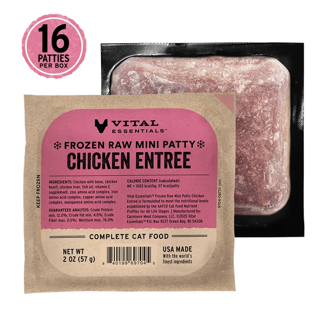 Vital Essentials Chicken Patties Frozen Raw Cat Food, 2-lb Box