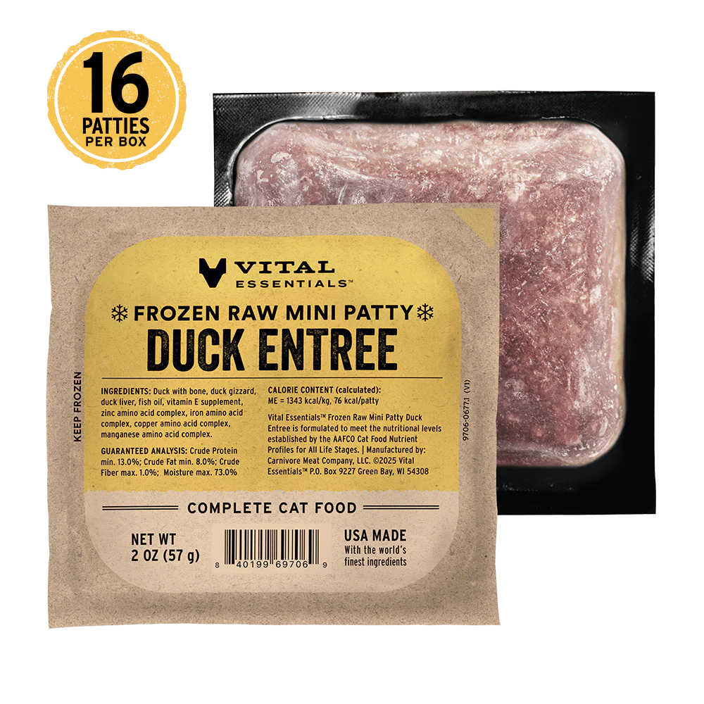 Vital Essentials Duck Patties Frozen Raw Cat Food, 2-lb Box