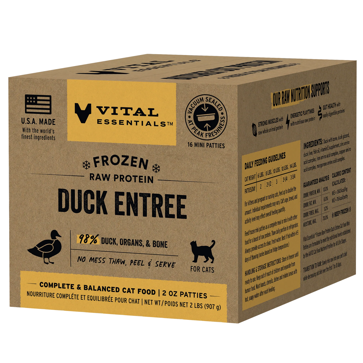 Vital Essentials Duck Patties Frozen Raw Cat Food, 2-lb Box