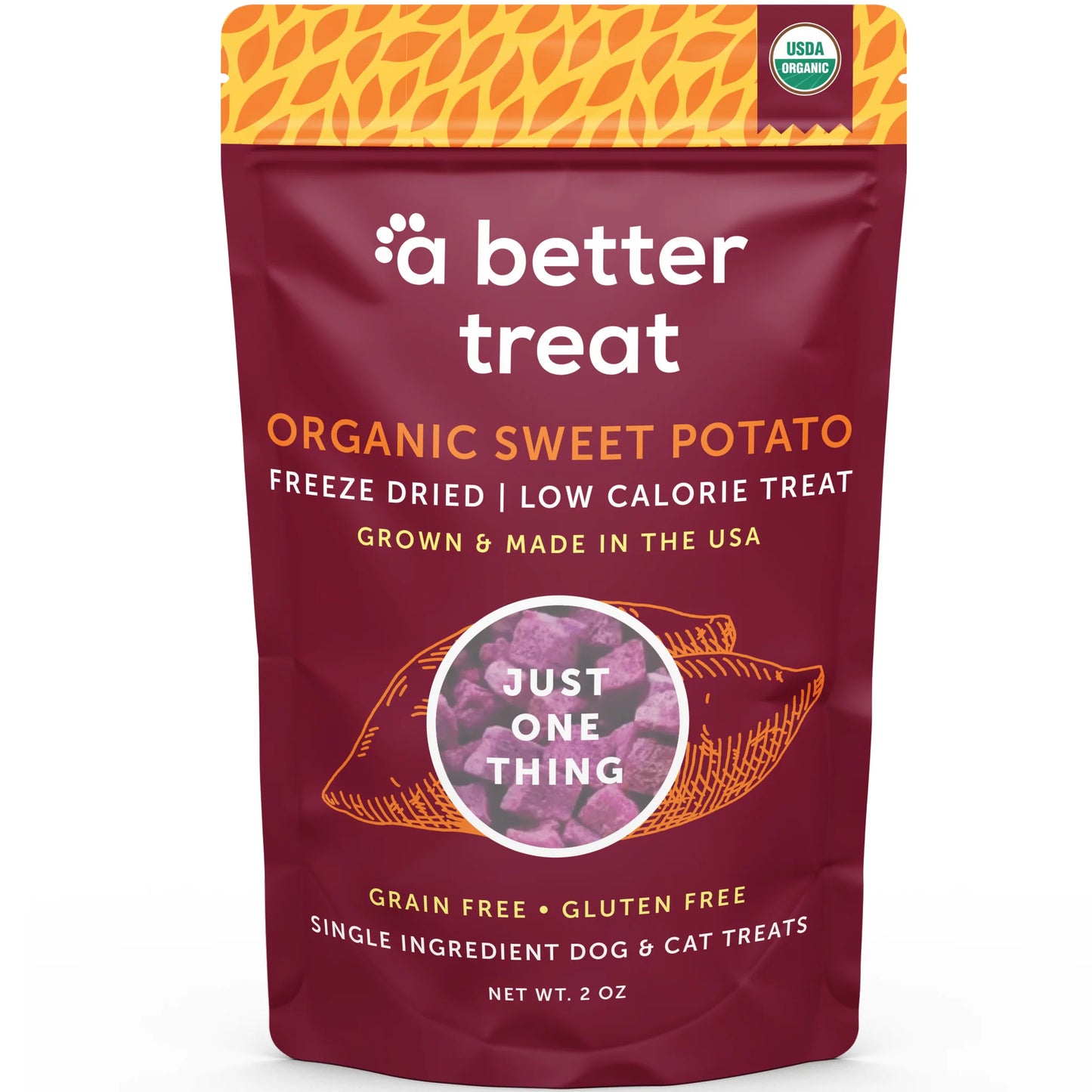 A Better Treat Freeze Dried Raw USDA Organic Purple Sweet Potato Dog and Cat Treats, 2-oz Bag