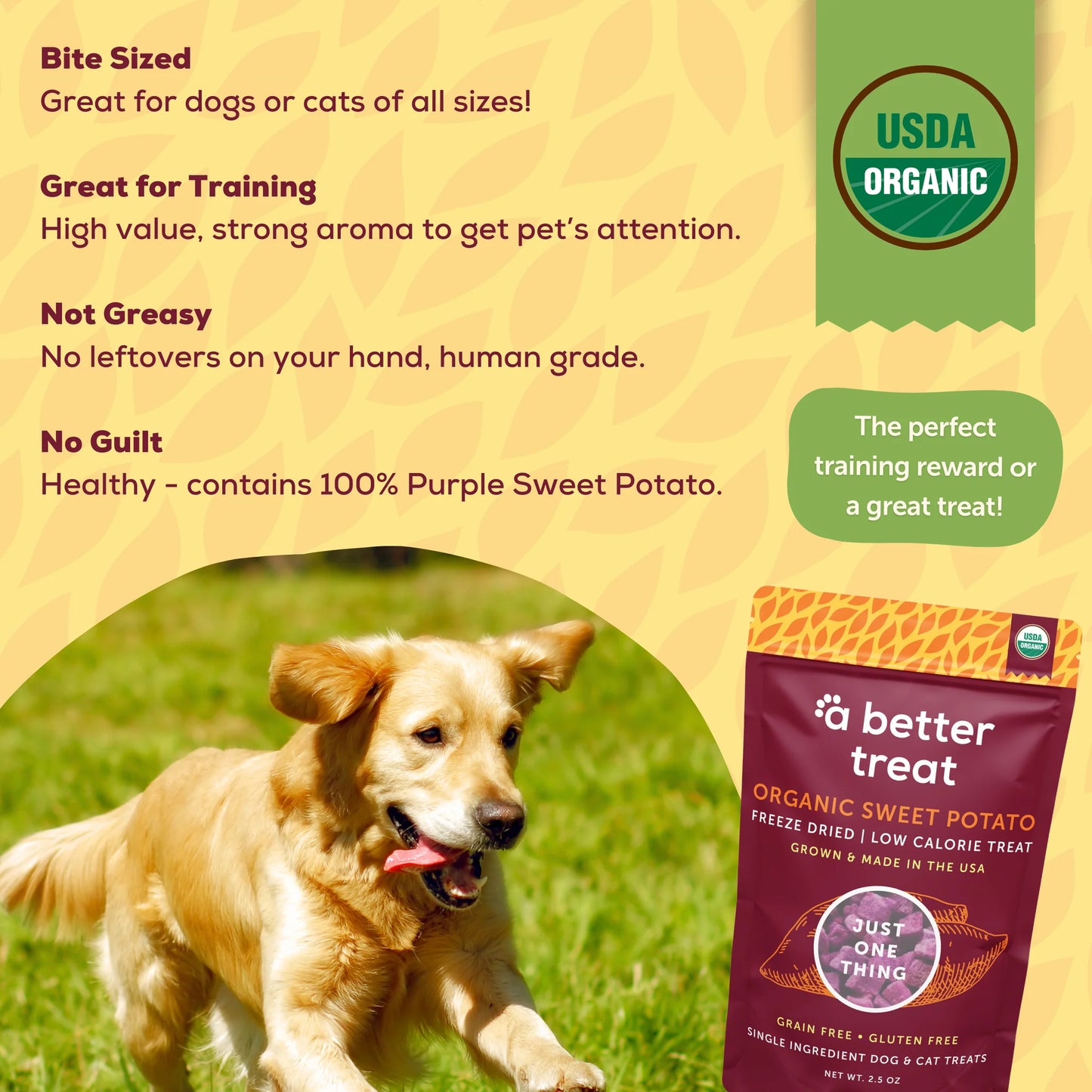 A Better Treat Freeze Dried Raw USDA Organic Purple Sweet Potato Dog and Cat Treats, 2-oz Bag