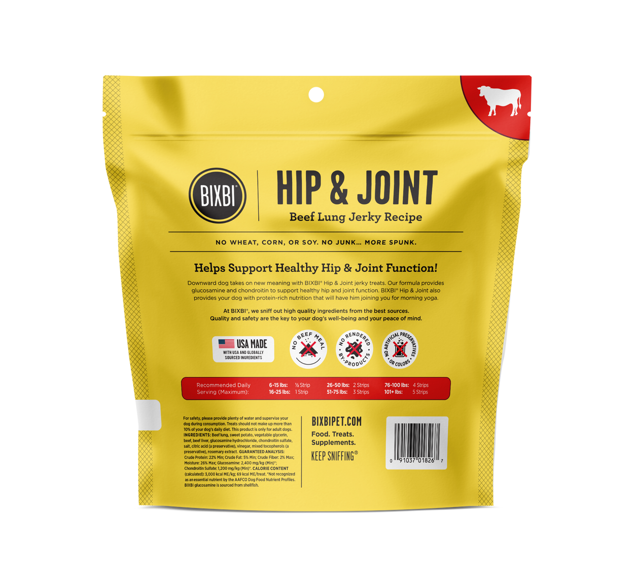 Bixbi Hip & Joint Beef Lung Jerky Dog Treats, 5-oz Bag