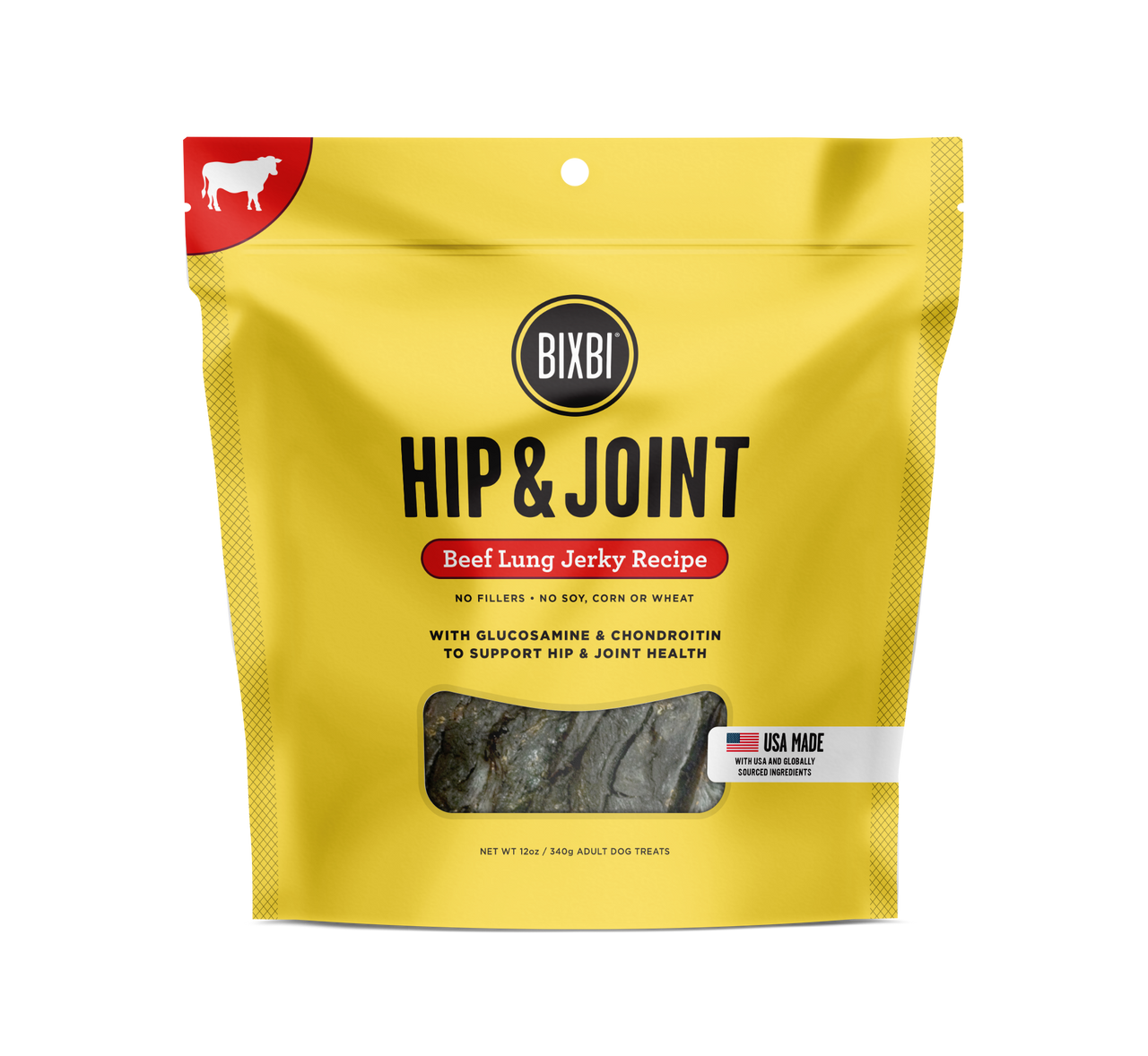 Bixbi Hip & Joint Beef Lung Jerky Dog Treats, 5-oz Bag