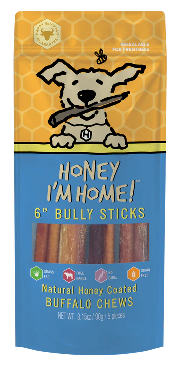 Honey I'm Home Buffalo Bully Sticks Dog Chew, 6-in (5 pack)
