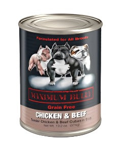 Maximum Bully Chicken & Beef Cubes in Broth 13.2-oz, Wet Dog Food, Case Of 12