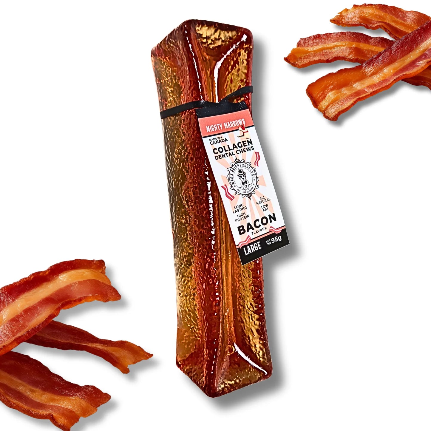 Wag & Bright Mighty Marrows | Collagen Dental Dog Chews, Bacon Flavor