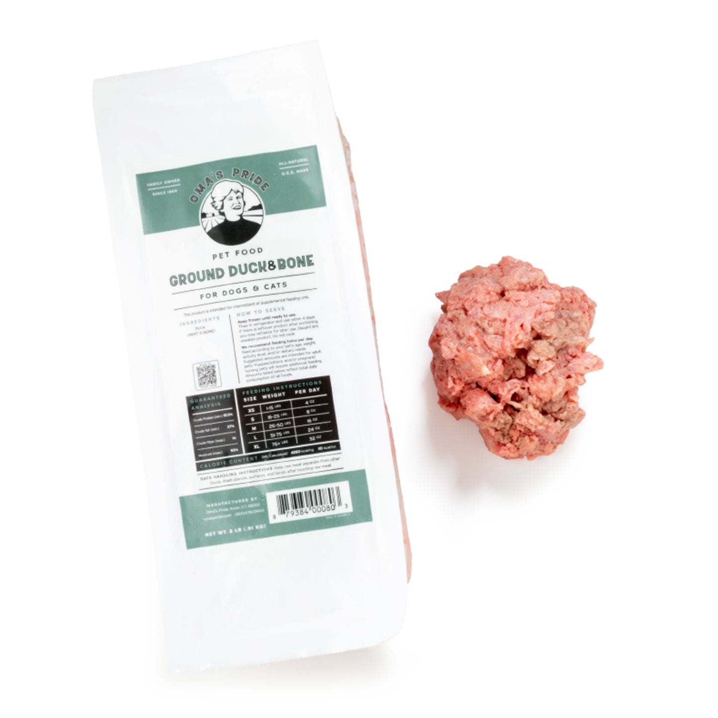 Oma's Pride Ground Duck, Frozen Pet Supplement, 1-lb Pouch
