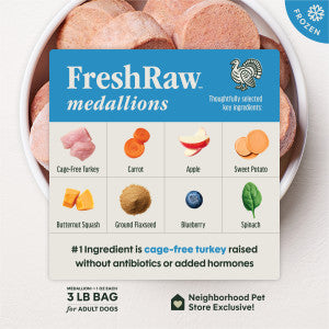 Instinct FreshRaw Medallions Cage-Free Turkey Recipe, Frozen Raw Dog Food, 3-lb Bag