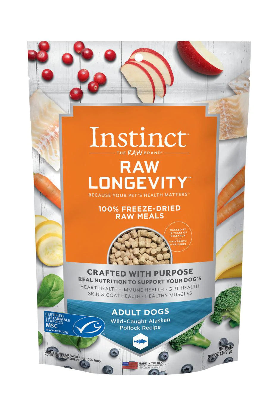 Instinct Raw Longevity Adult Freeze-Dried Pollock Bites Dog Food, 9.5 ...