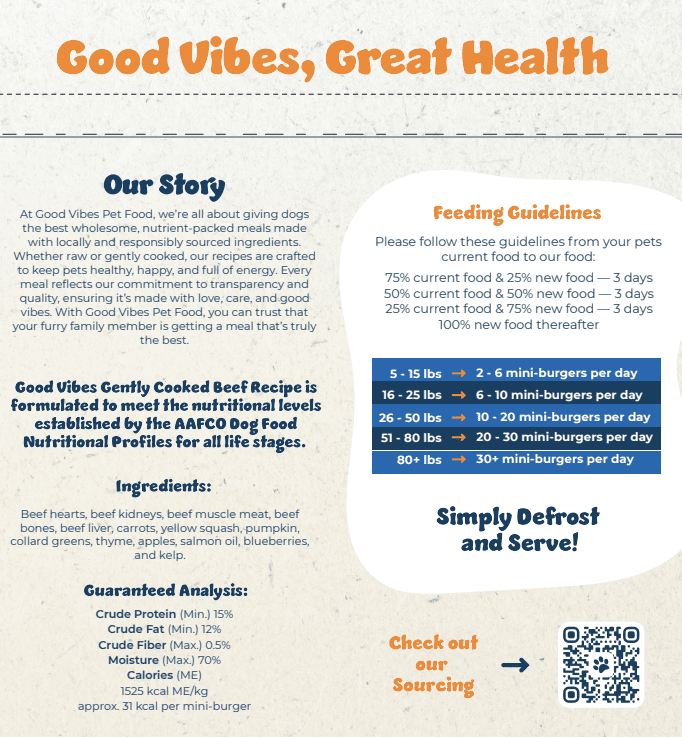 Good Vibes Gently Cooked Beef Mini-Burgers, Frozen Dog Food