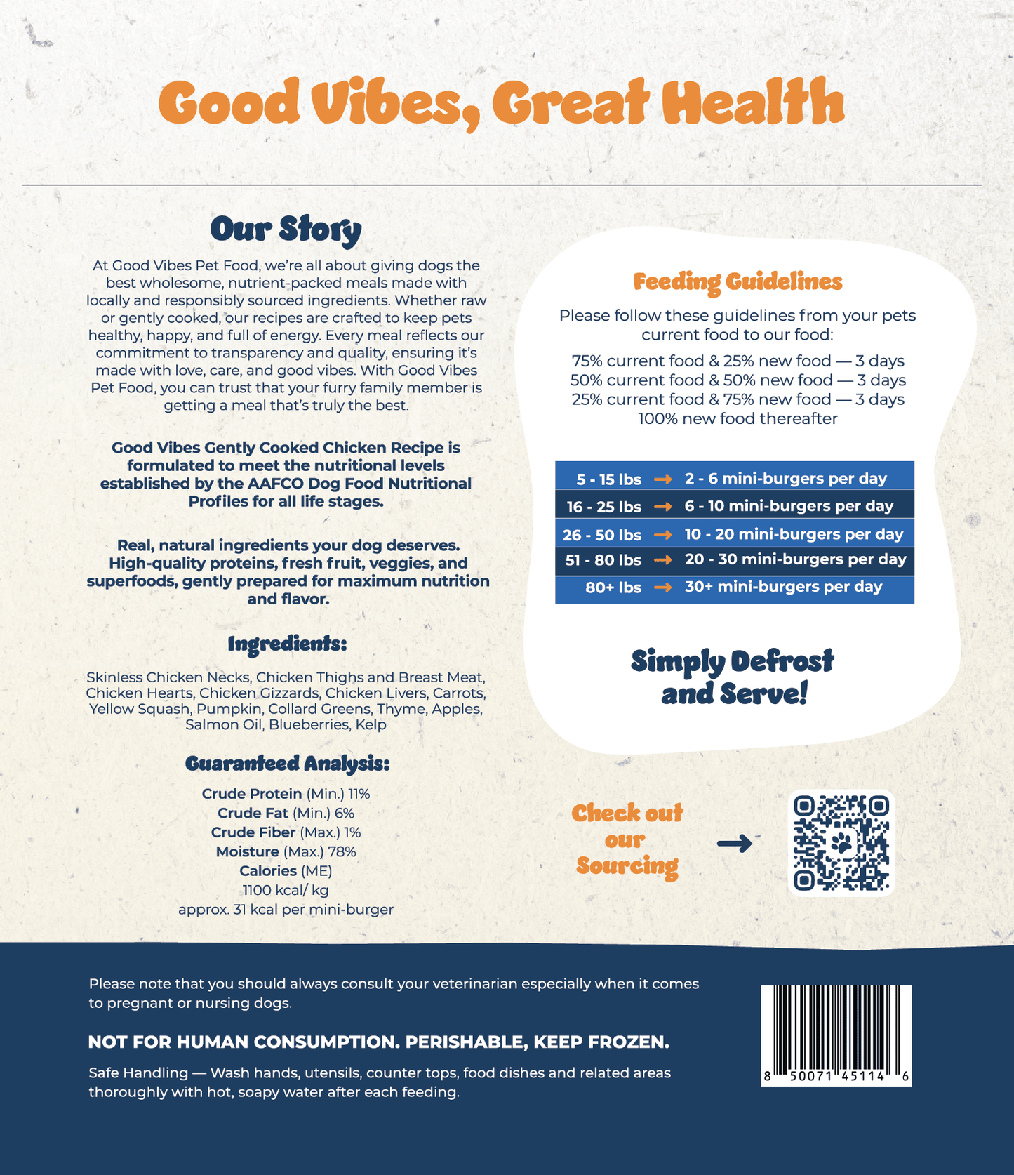 Good Vibes Gently Cooked Chicken Mini-Burgers, Frozen Dog Food