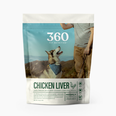 360 Pet Nutrition Freeze Dried Raw Chicken Liver Dog Treats, 4-oz Bag