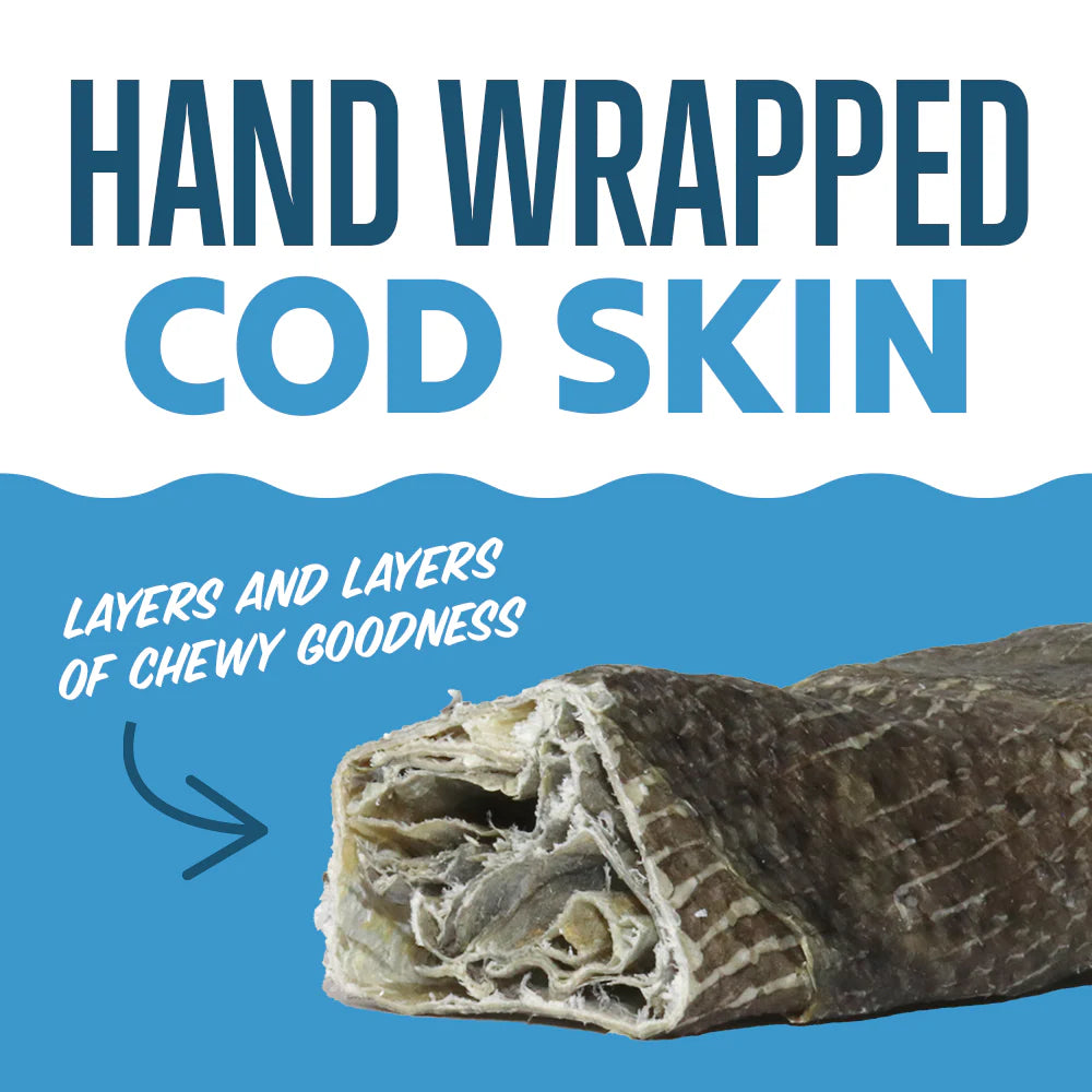 Icelandic+ Hand Wrapped Cod Skin Long 10" Chew Sticks for Dogs, 2-Pack
