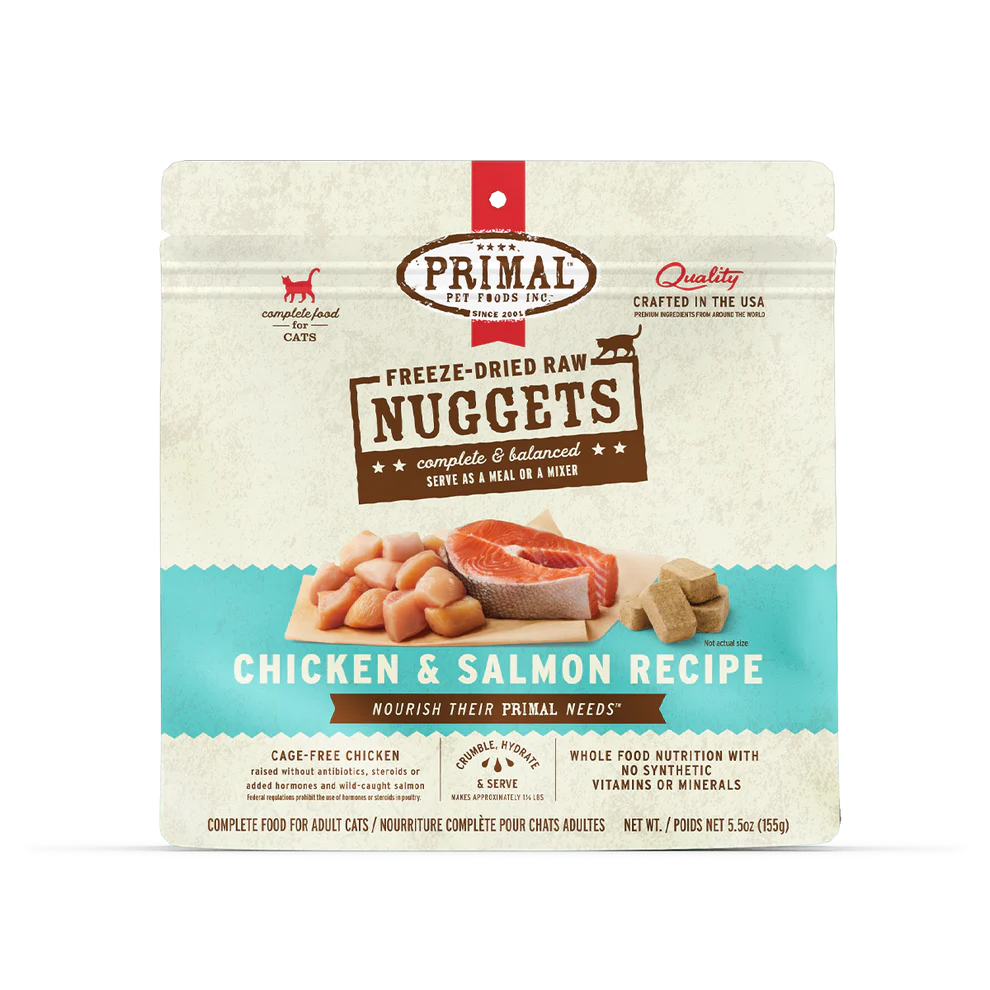 Primal Freeze-Dried Raw Nuggets Chicken & Salmon Cat Food, 14-oz Bag