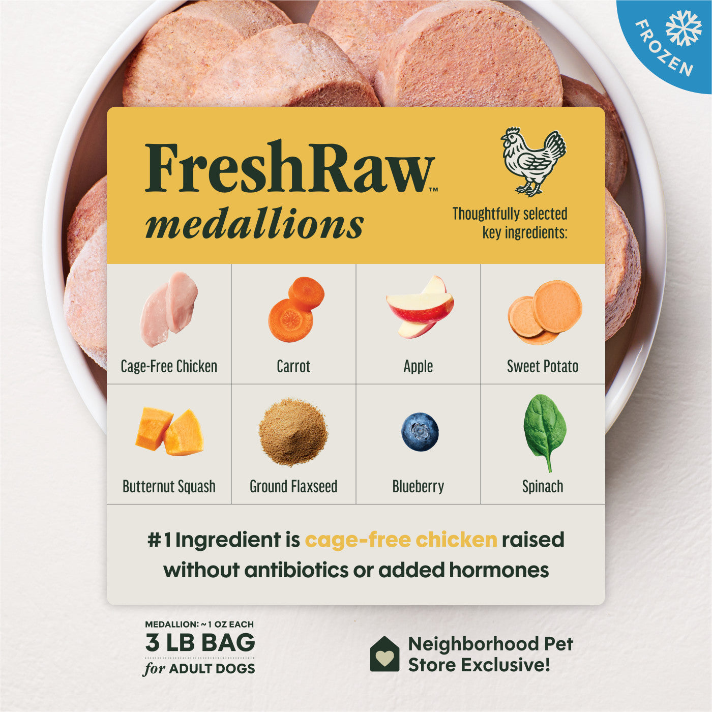 Instinct FreshRaw Medallions Cage-Free Chicken Recipe, Frozen Raw Dog Food