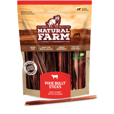 Natural Farm 6in Odor Free Pixie Bully Stick, Dog Chews, 15-Count