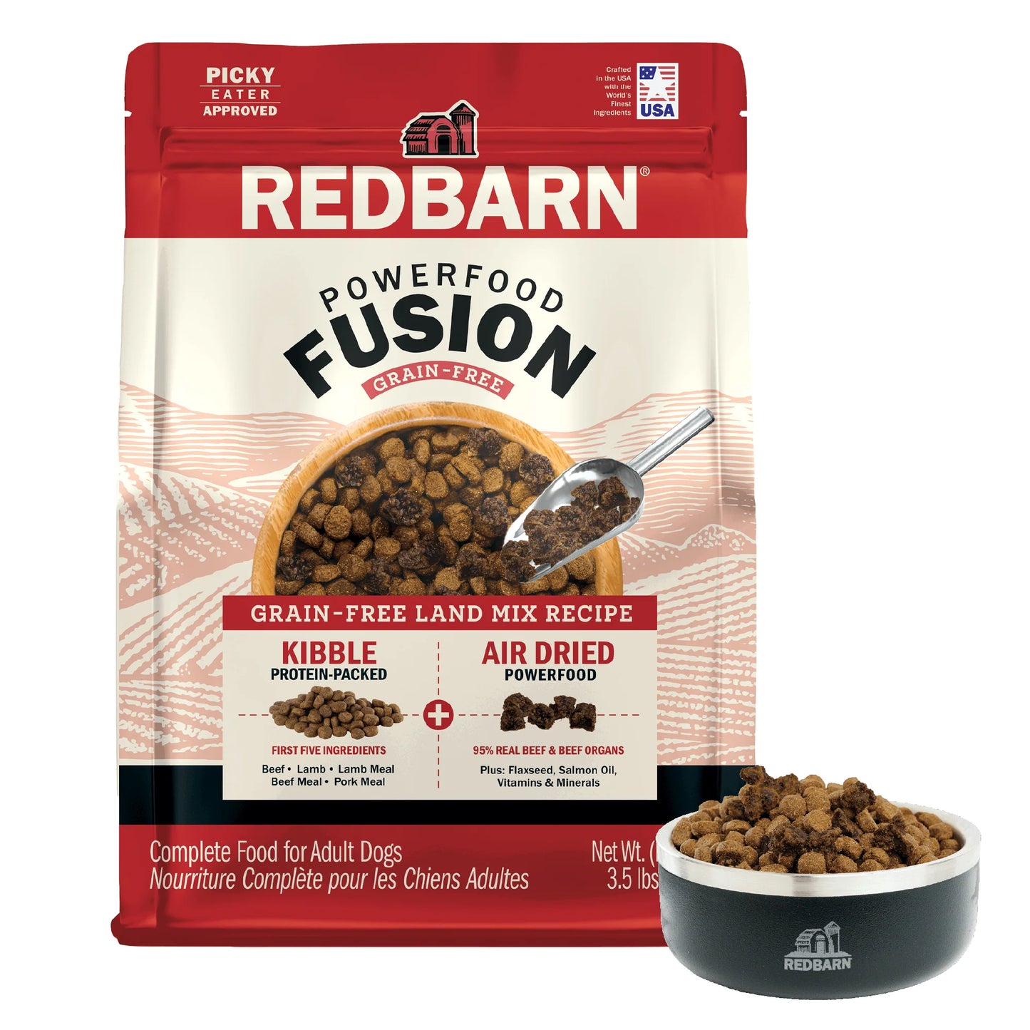 Redbarn Powerfood Fusion Land Mix dry dog food, grain-free recipe for healthy dogs