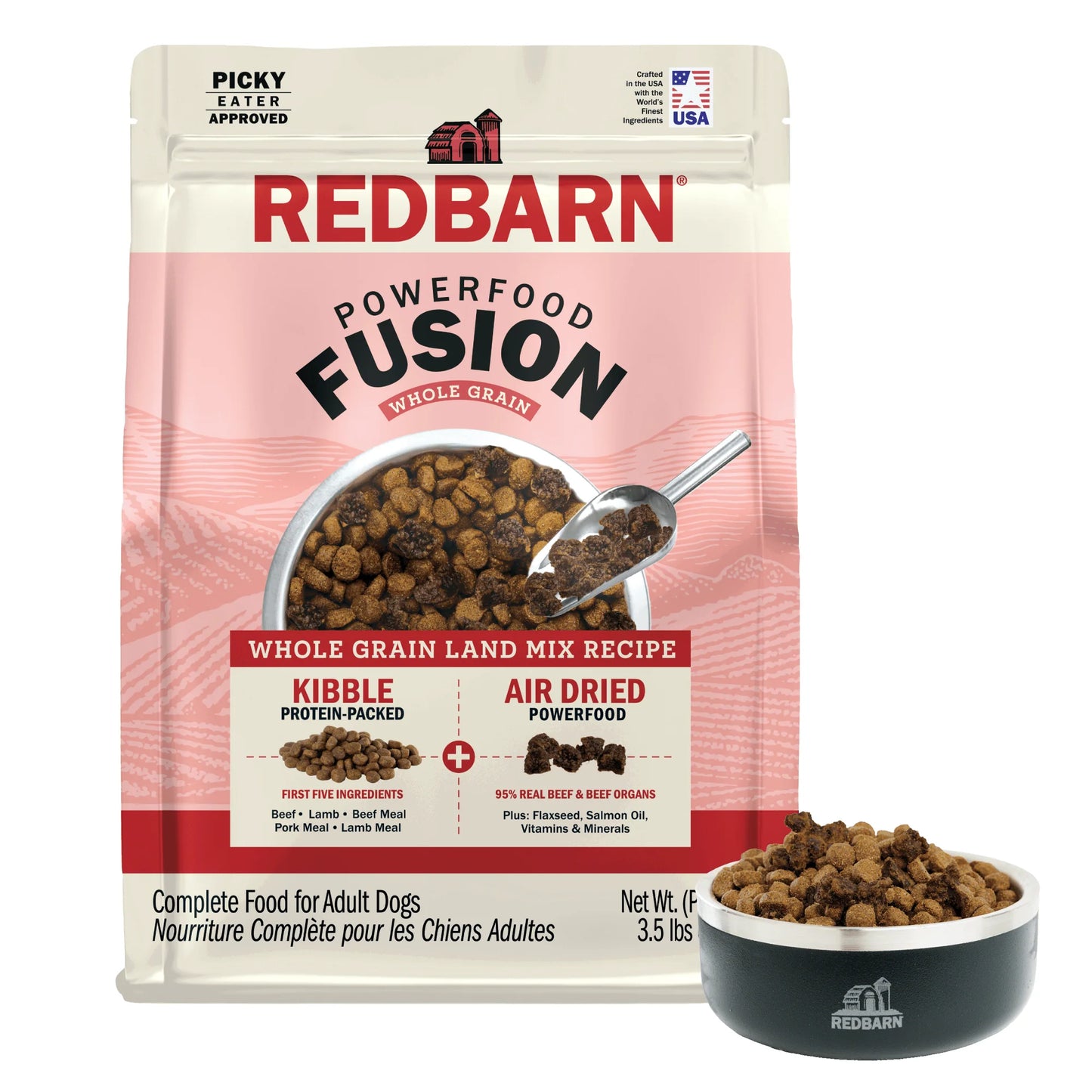 Redbarn Powerfood Fusion Land Mix dry dog food with whole grains for healthy adult dogs