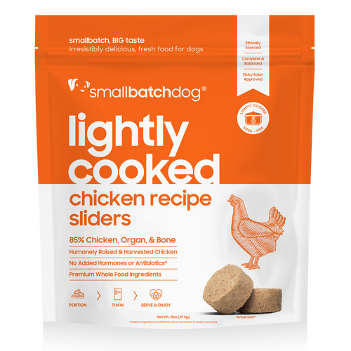 Smallbatch Lightly Cooked Frozen Dog Food, Chickenbatch Sliders