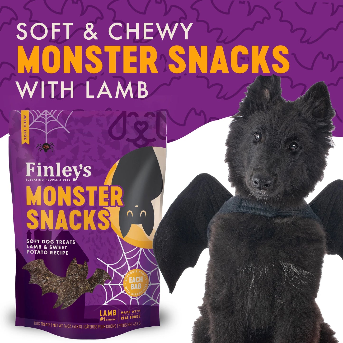 Monster Snacks Soft Chew Lamb and Sweet Potato, Dog Treats, 6-oz Bag