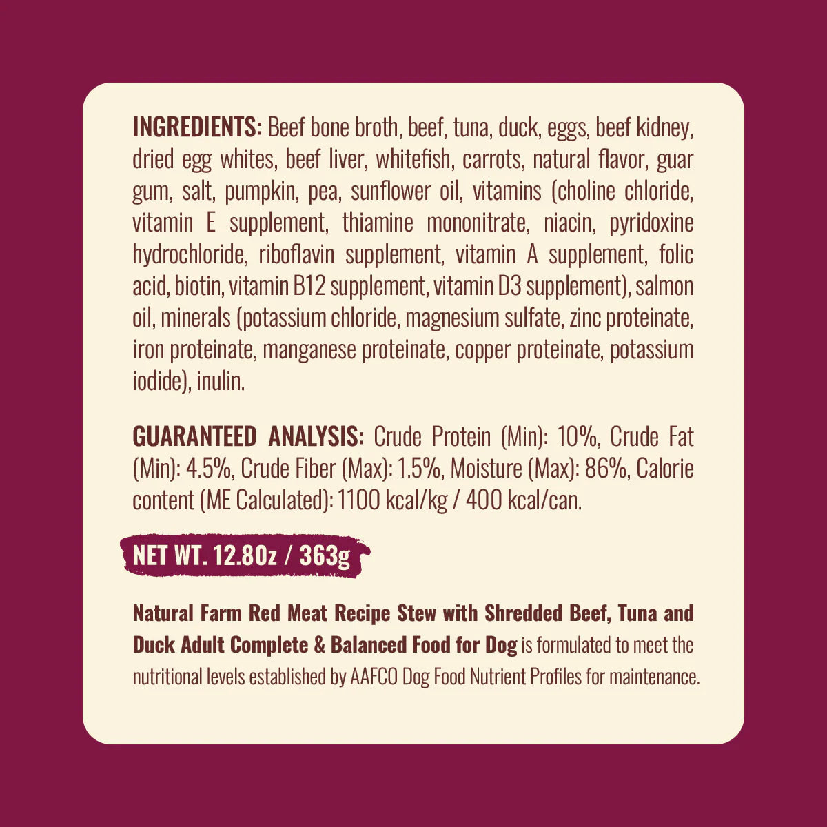 Natural Farm Red Meat Recipe, Wet Dog Food, 12.8-oz, Case of 12
