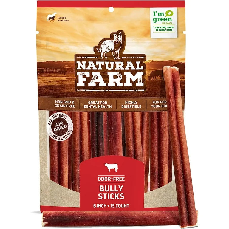 Natural Farm 6in Odor Free Bully Stick, Dog Chews, 15-Count