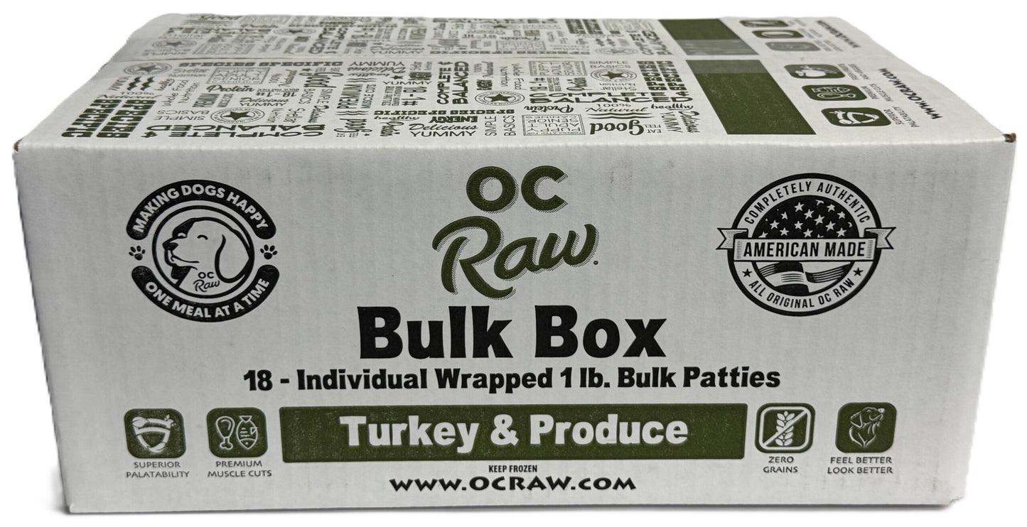 OC Raw Dog Turkey and Produce Patties, Frozen Raw Dog Food