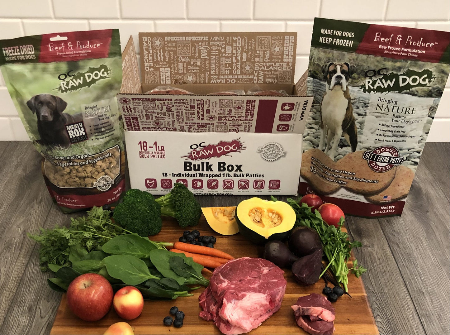 OC Raw Dog Beef and Produce Meaty Rox, Frozen Raw Dog Food