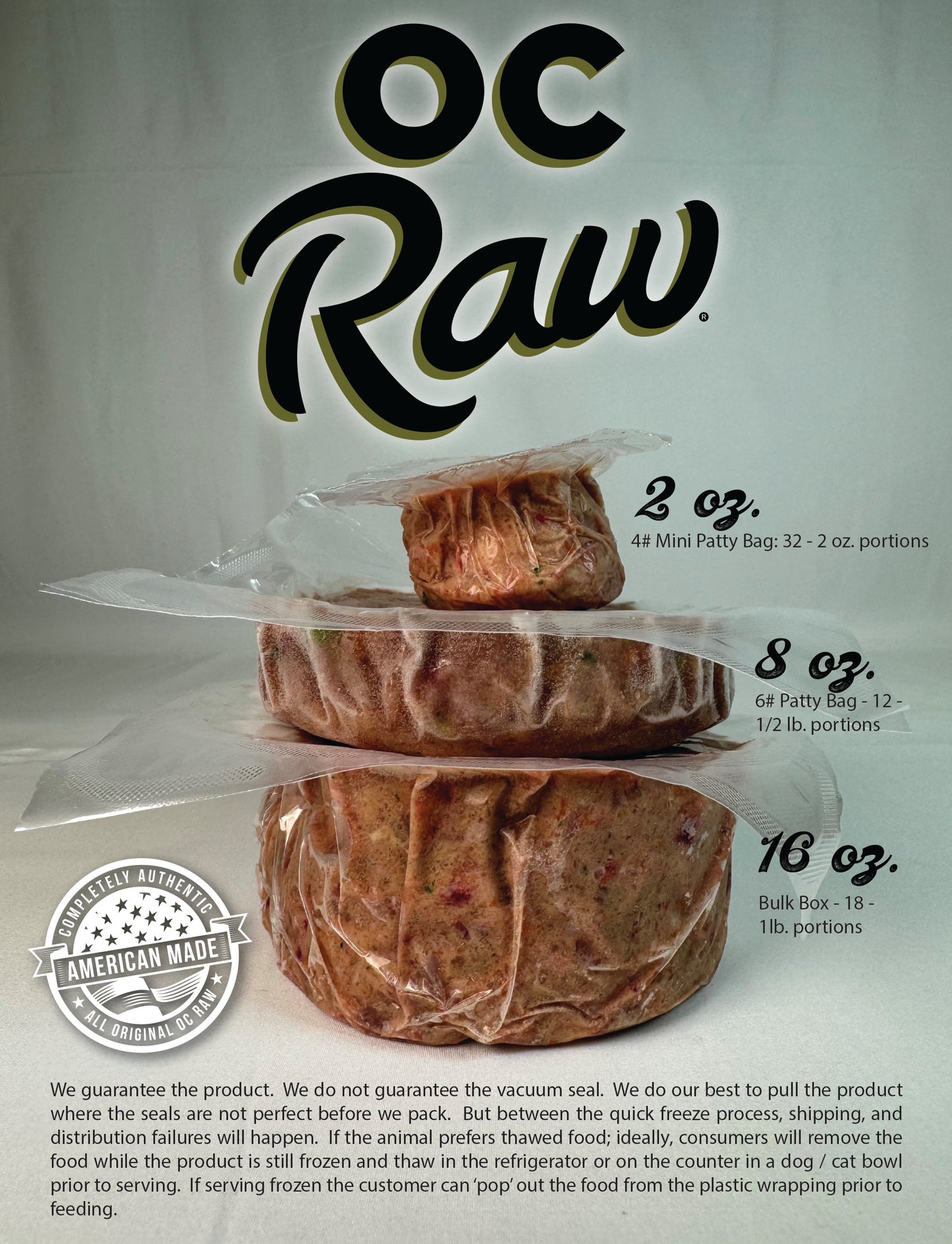 OC Raw Dog Rabbit and Produce Patties, Frozen Raw Dog Food, 6-lb Bag