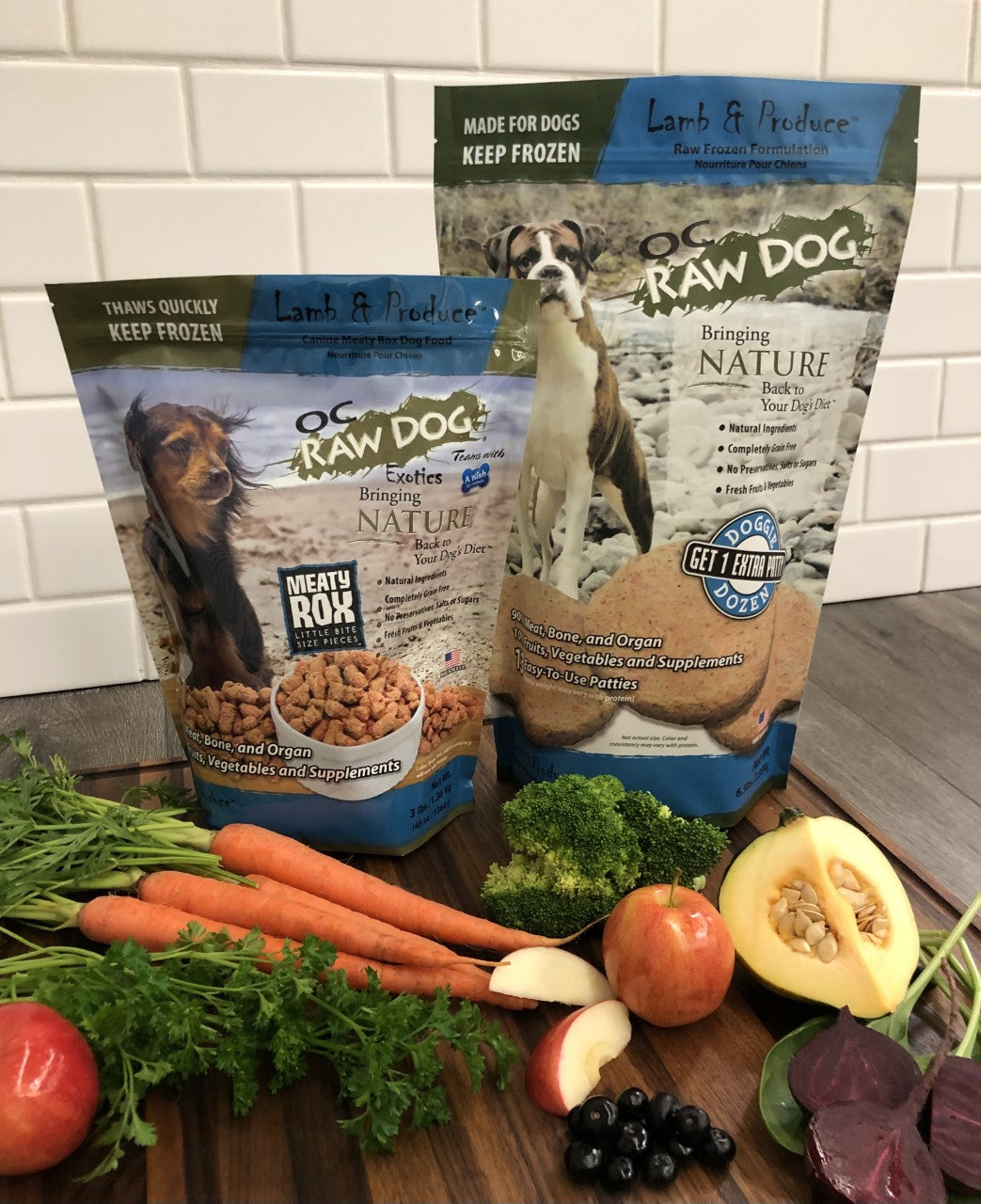 OC Raw Dog Lamb & Produce Meaty Rox, Frozen Raw Dog Food, 3-lb Bag