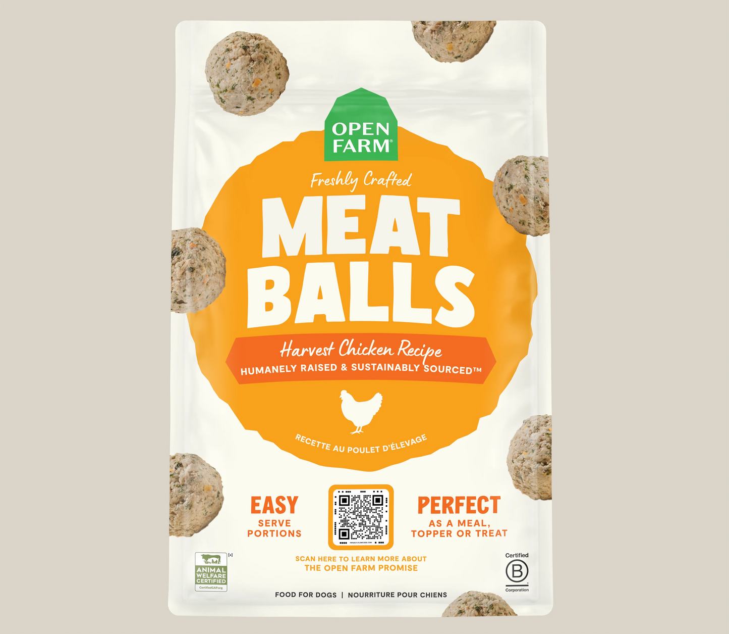 Open Farm Harvest Chicken Meatballs, Gently Cooked Frozen Dog Food
