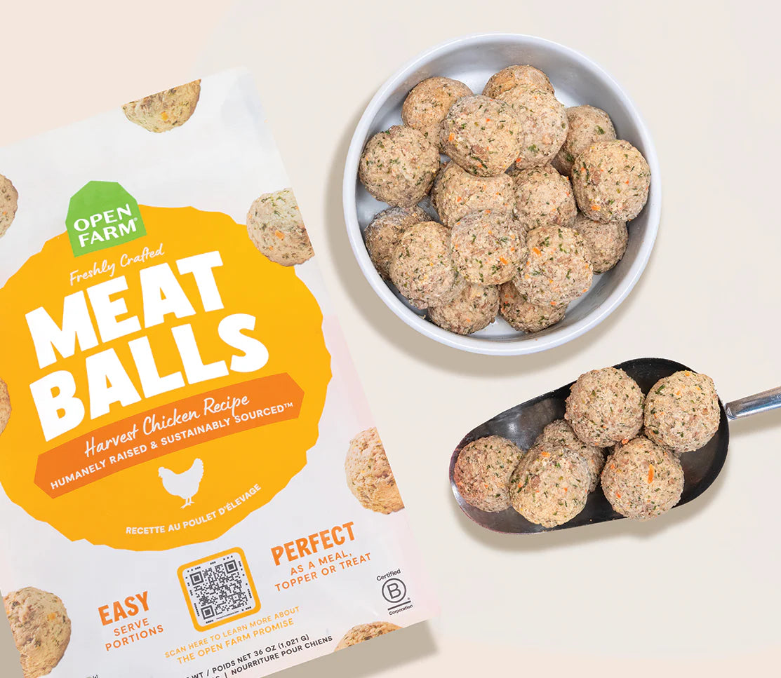Open Farm Harvest Chicken Meatballs, Gently Cooked Frozen Dog Food