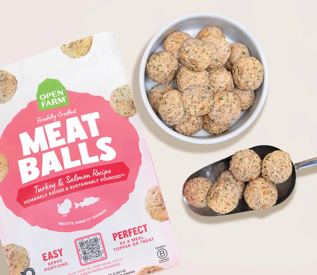 Open Farm Turkey & Salmon Meatballs, Gently Cooked Frozen Dog Food