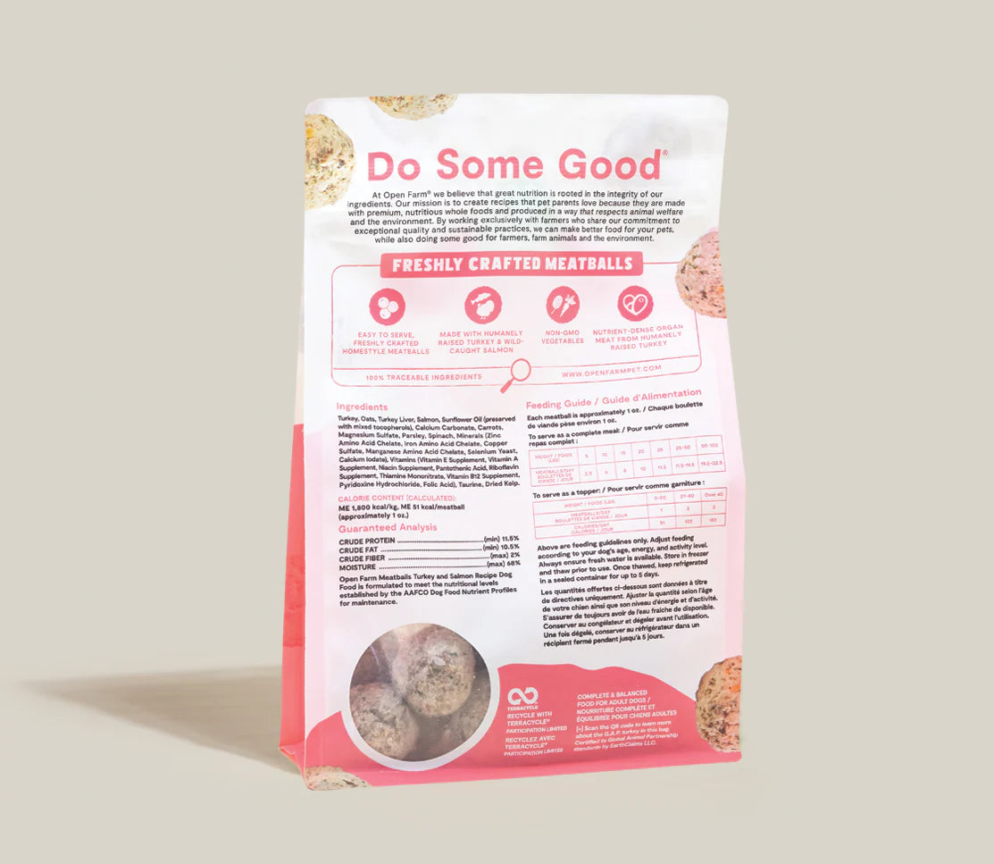 Open Farm Turkey & Salmon Meatballs, Gently Cooked Frozen Dog Food