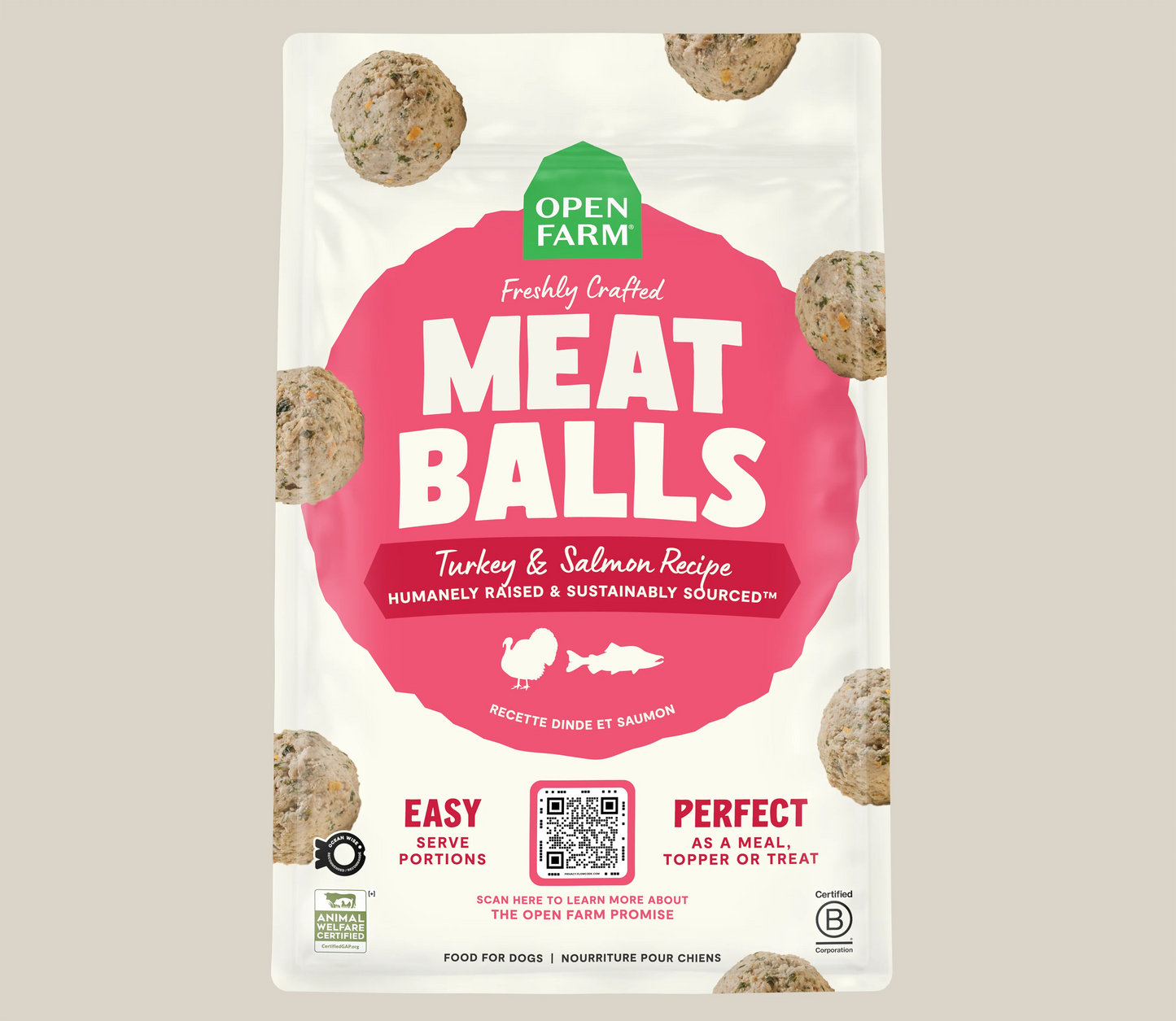 Open Farm Turkey & Salmon Meatballs, Gently Cooked Frozen Dog Food